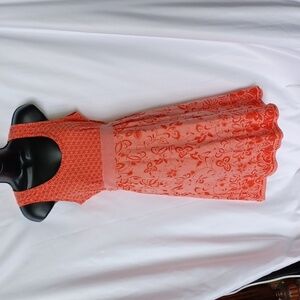 Athleta Vyasa Flame Red Tiger Lily Dress S Knit Cinch Tie Waist